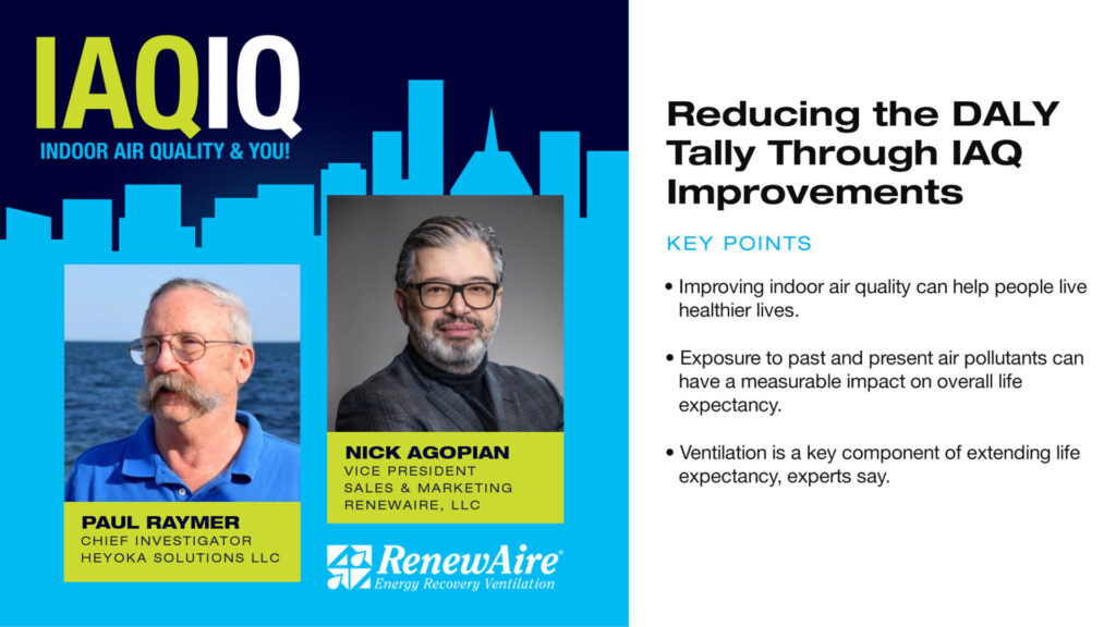 RenewAire IAQ IQ podcast on How to reduce disability-adjusted life years (DALY) through improvements to indoor air quality (IAQ)