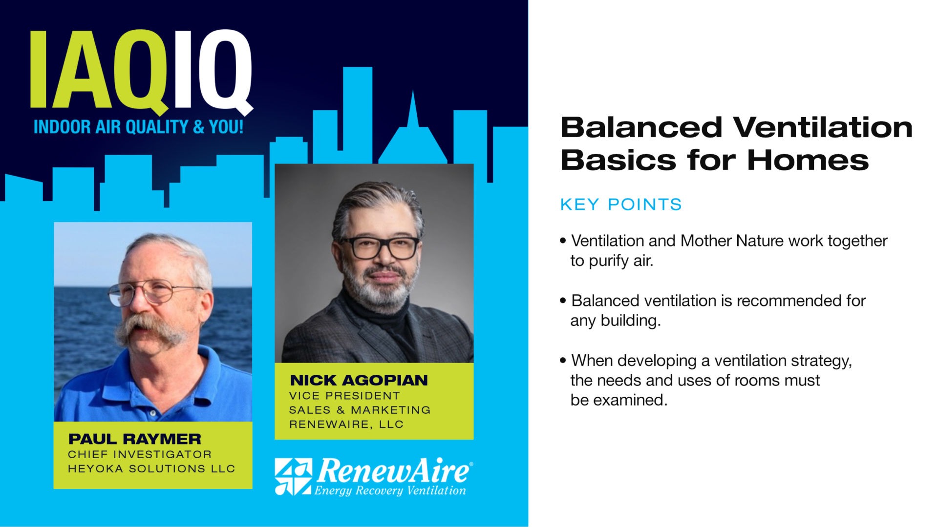 RenewAire IAQ IQ podcast on Balanced Ventilation Basics for Homes