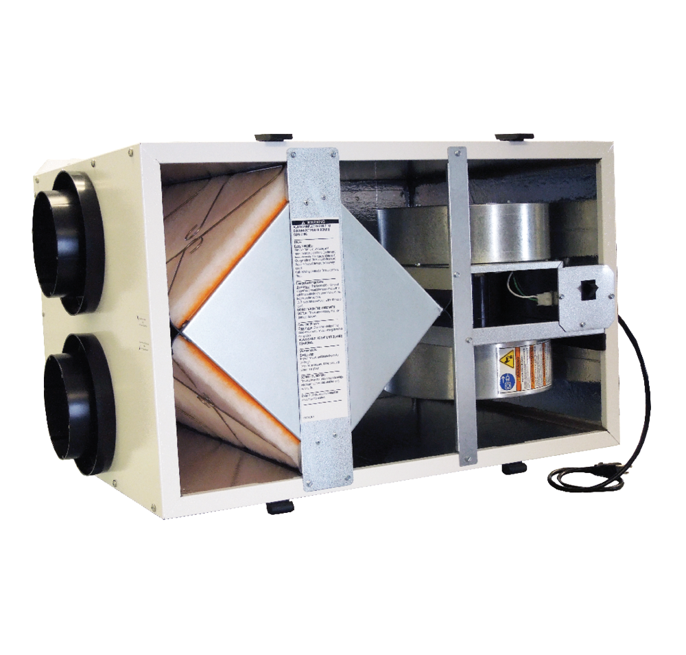 The RenewAire EV200 energy recovery ventilator (ERV) is designed for residential spaces. This ERV has an airflow range of 100–200 CFM.