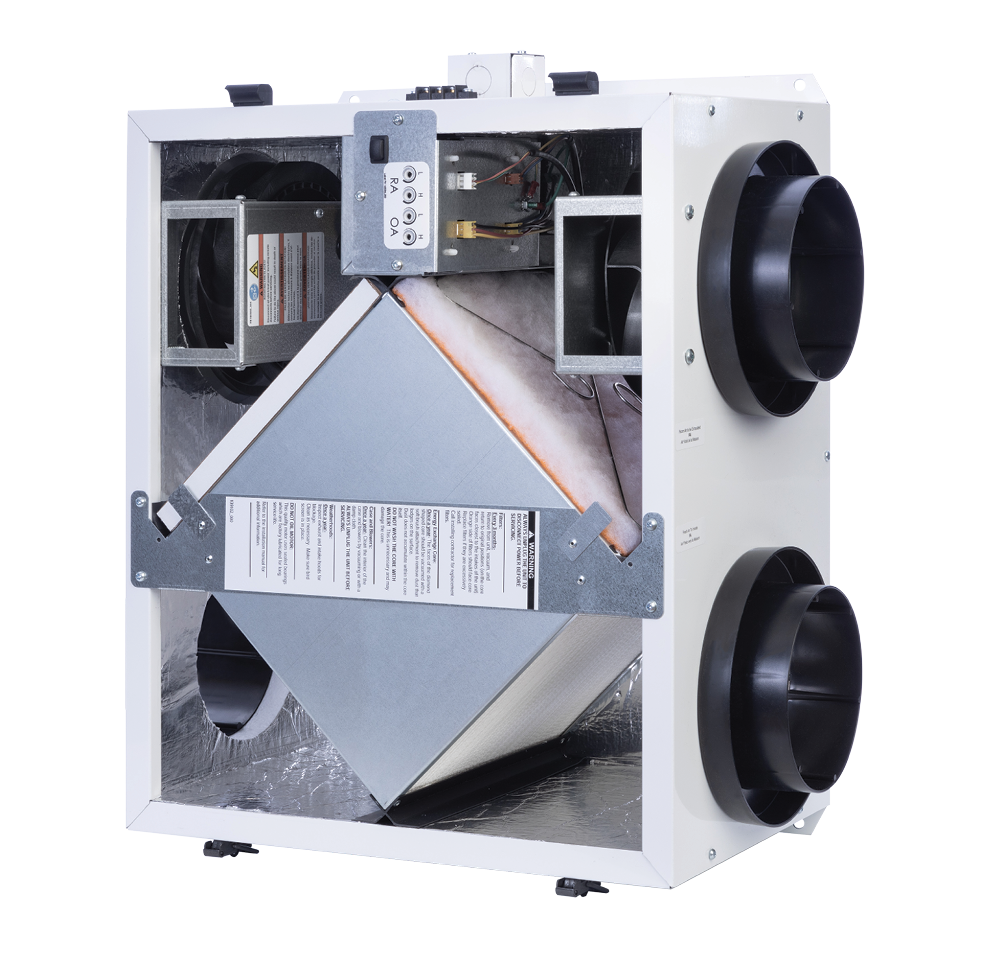 The RenewAire EV Premium MH energy recovery ventilator (ERV) is designed for residential spaces. This ERV has an airflow range of 30–225 CFM.