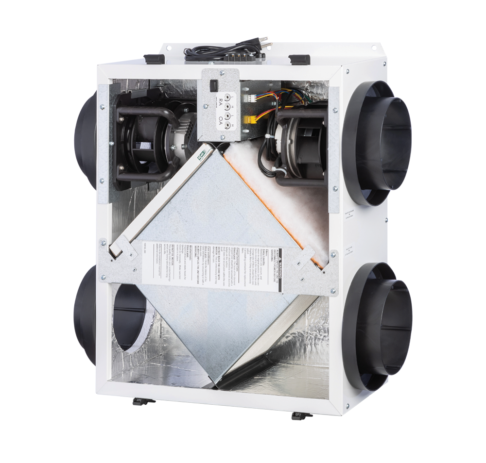 The RenewAire EV Premium S energy recovery ventilator (ERV) is designed for residential spaces. This ERV has an airflow range of 30–130 CFM.