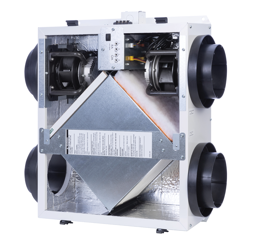 The RenewAire EV Premium SH energy recovery ventilator (ERV) is designed for residential spaces. This ERV has an airflow range of 30–130 CFM.