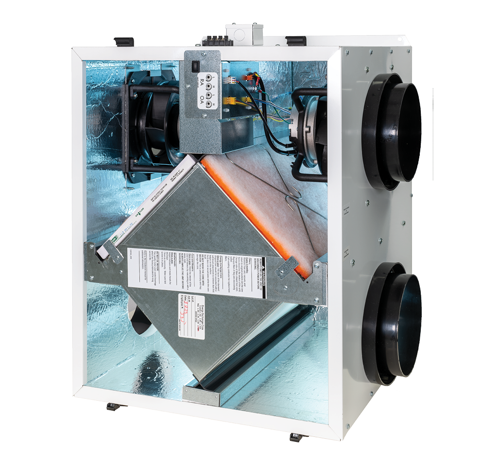 The RenewAire EV Premium XH energy recovery ventilator (ERV) is designed for residential spaces. This ERV has an airflow range of 100–390 CFM.