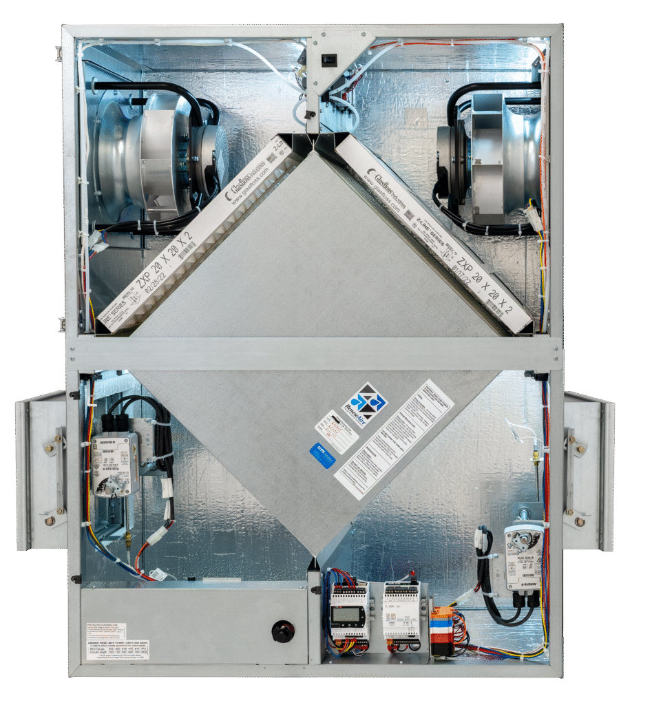 How ERVs Work - RenewAire HE10IN indoor commercial energy recovery ventilator ERV with doors removed