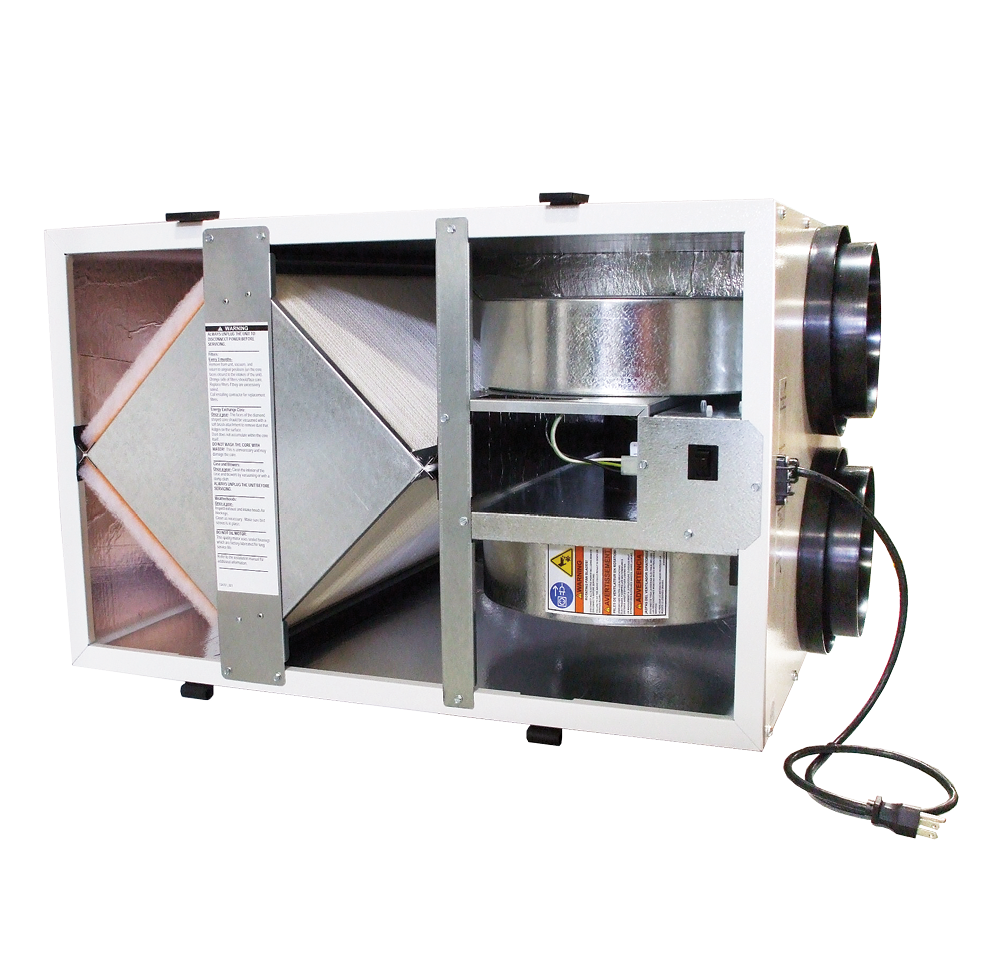 The RenewAire EV130 energy recovery ventilator (ERV) is designed for residential spaces. This ERV has an airflow range of 50–140 CFM.