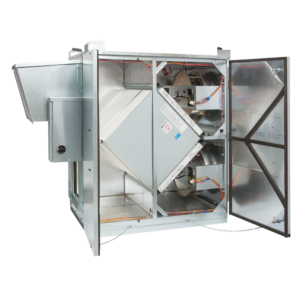 With a CFM range of 375–1,650, the HE1.5XRT energy recovery ventilator (ERV) can energy-efficiently ventilate commercial spaces.