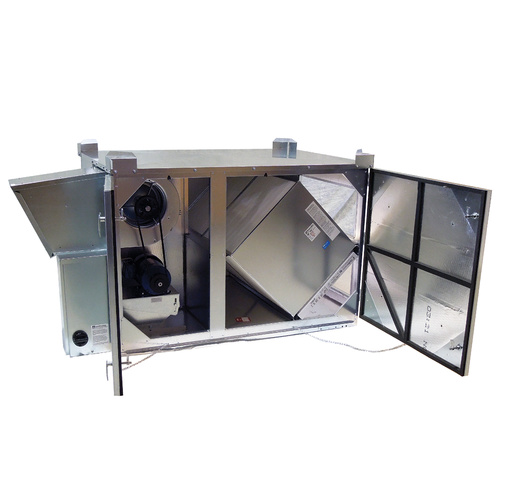 With a CFM range of 500–1,700, the HE2XRTC energy recovery ventilator (ERV) can energy-efficiently ventilate commercial spaces.