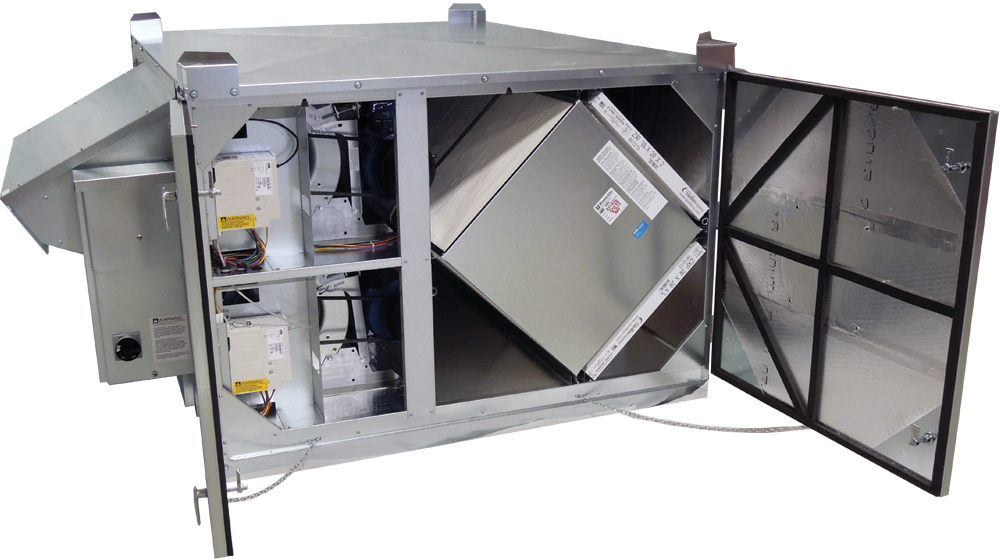 With a CFM range of 1,000–4,345 CFM, the HE4XRT energy recovery ventilator (ERV) can energy-efficiently ventilate commercial spaces.