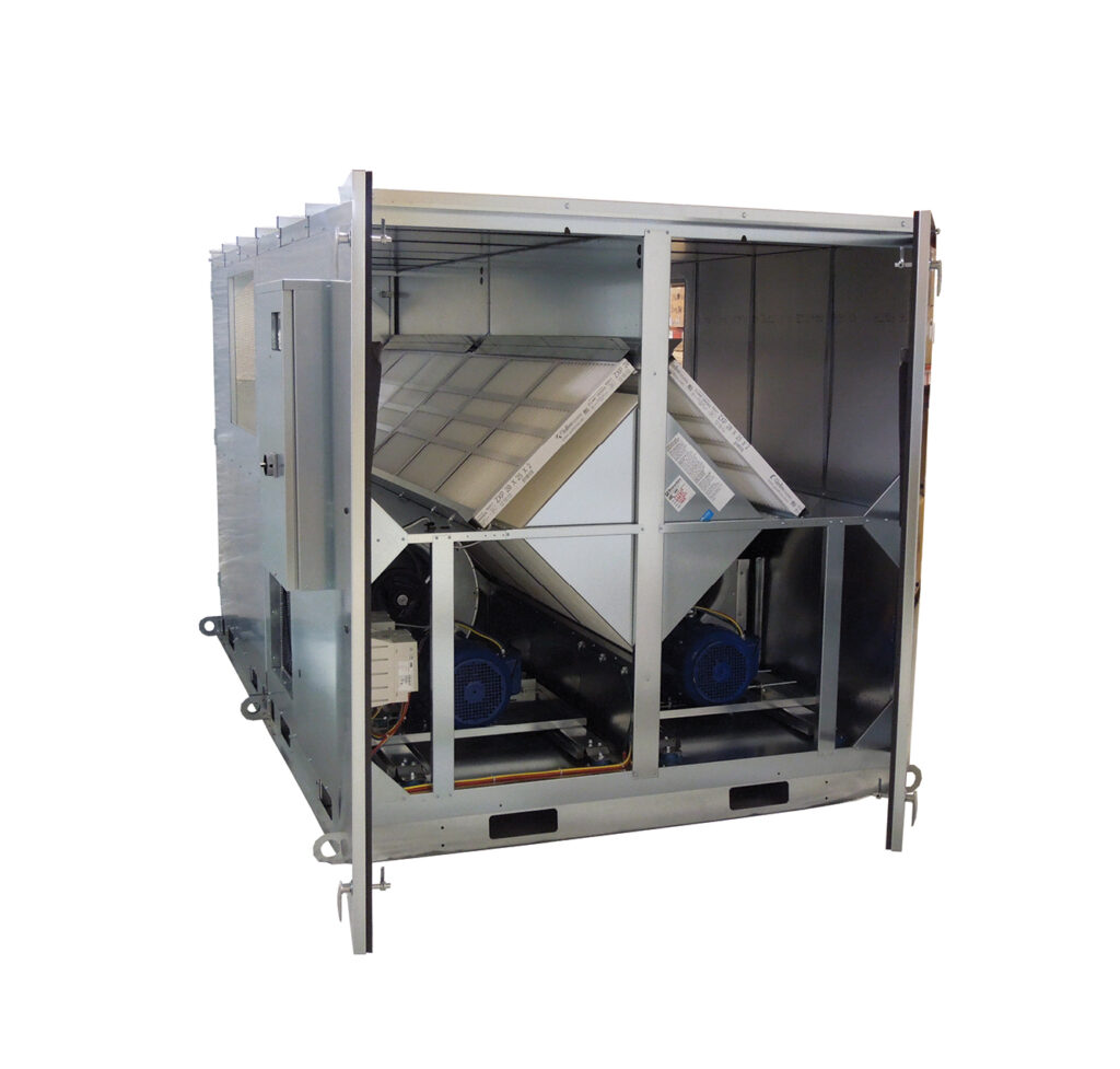 The RenewAire LE6XIN energy recovery ventilator (ERV) is designed for commercial applications and has a CFM range of 1,500–6,600. It provides the optimal solution for universities, office buildings, commercial warehouses, clinics, hospitals, and retail spaces.