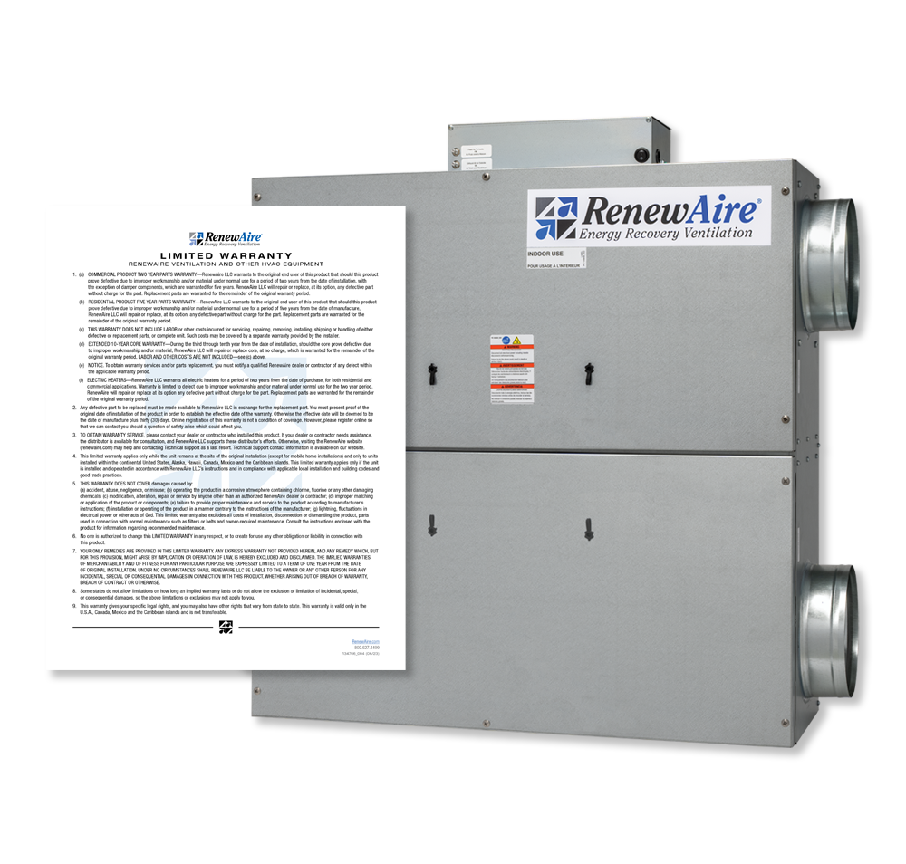 Register your RenewAire energy recovery ventilators (ERV) or dedicated outdoor air systems (DOAS) to take advantage of our warranty program.