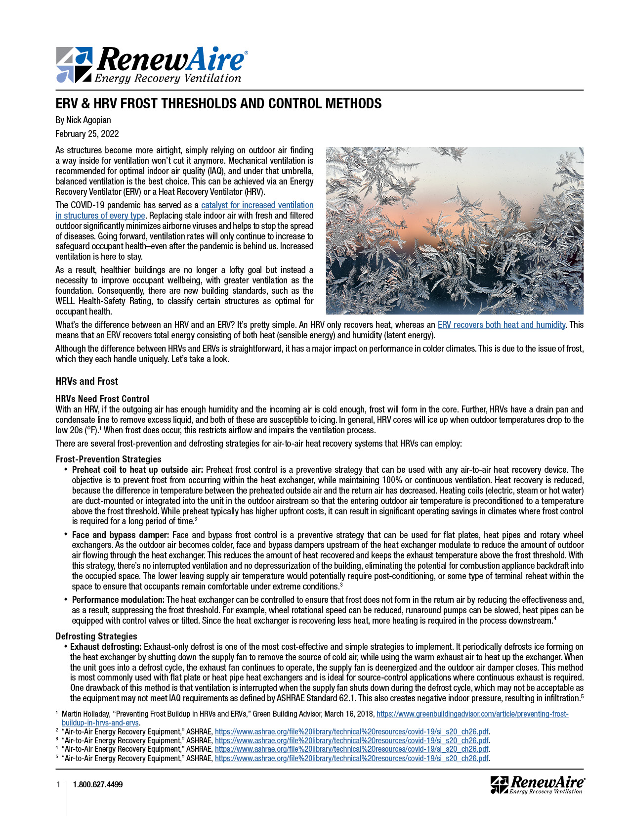 ERV & HRV Frost Thresholds and Control Methods