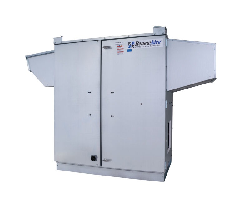 Ventilateur de récupération d'énergie RenewAire HE15 pour les cliniques vétérinaires et les refuges pour animaux.