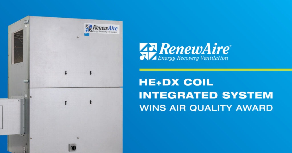 Le système HE+DX Coil Integrated System de RenewAire a été nommé nouveau produit de l'année 2025 : Solution pour la qualité de l'air par la protection de l'environnement.