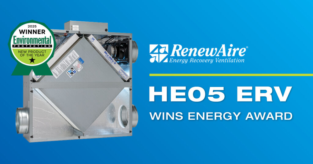 RenewAire’s HE05 ERV earns 2025 New Product of the Year honors for delivering high-performance energy recovery in space-constrained applications.